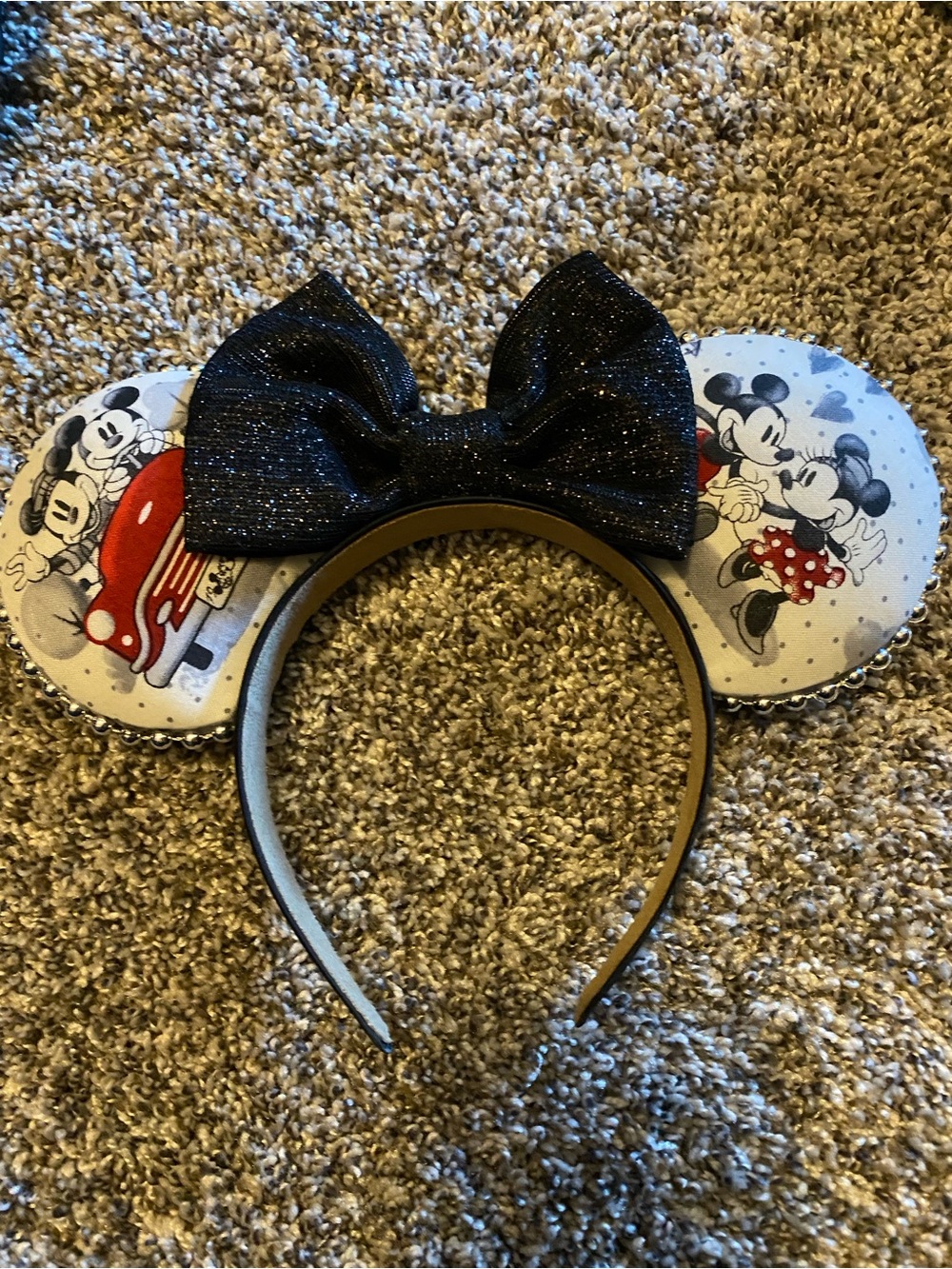 Mickey & Minnie Black Glitter Bow Ear Headband
